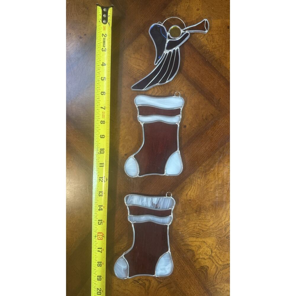 Stained‎ Glass Christmas Angel And Two Stockings
